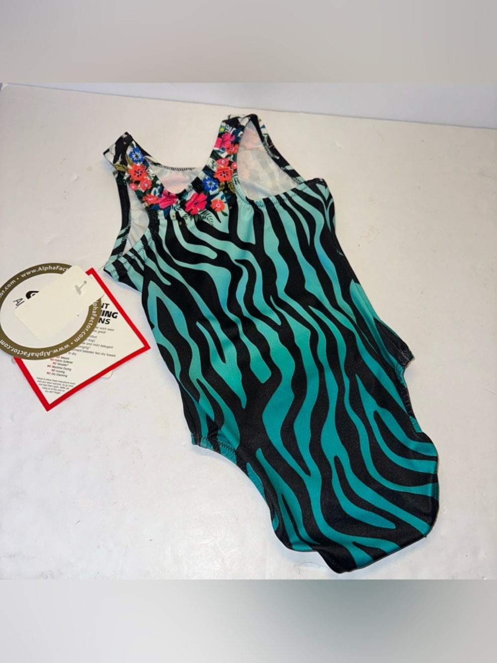 Alpha Factor NWT Zebra Print Gymnastics Leotard Youth INT Sparkle Dance Pretty